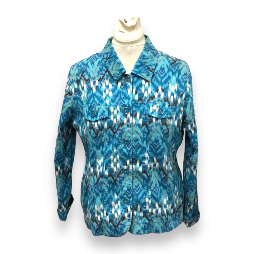Analogy Vintage Women’s Long Sleeve Button Front Shacket, Blue, Size Xl